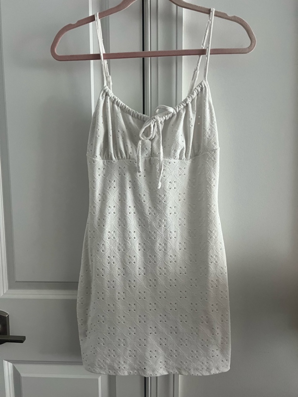 Forever 21 White Eyelet Slip Dress with Adjustable Spaghetti Straps